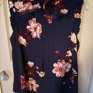 Merona Navy and Pink Floral Blouse